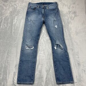 Levi's 513 Jeans Mens 32x32 Blue Medium Wash Slim Straight Leg Distressed Knee